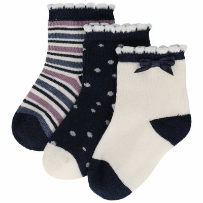 iN ControL 3pack baby sokjes met strikje, strepen en stippen - navy